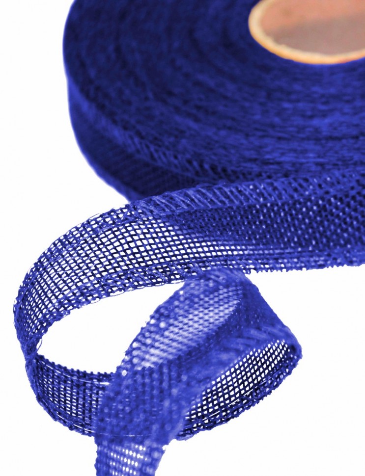 ЛЕНТА ДЕКОРАТИВНАЯ ИЗ ИСКУССТВЕННОГО ЛЬНА С ПРОВОЛОКОЙ 2,5 СМ*25 ЯРД СИНИЙ