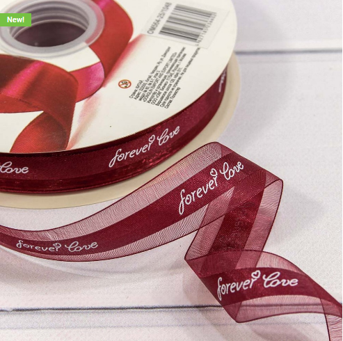 ЛЕНТА ОРГАНЗА "FOREVER LOVE" 2,5 СМ*100 ЯРД БОРДОВЫЙ