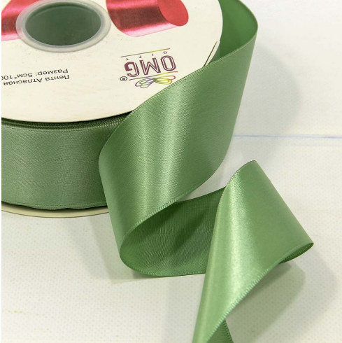 ЛЕНТА АТЛАСНАЯ (ПОЛИЭСТЕР) КЛАСС А 5 СМ*100 ЯРД РЕЗЕДОВО-ЗЕЛЁНЫЙ