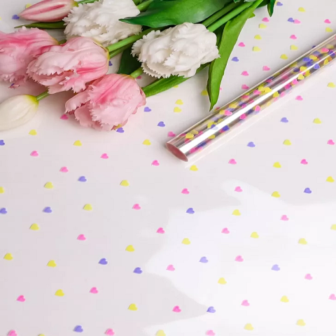 Пленка цветная Сердечки конфетти 70см микс