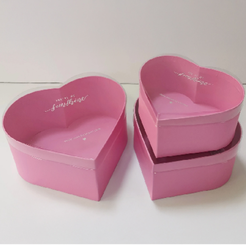 Набор коробок "Сердце" с прозр.крышкой, 3шт. 23х20,7х9 / 20,7х18,4х8 / 18,4х16,1х7 см. роз-лиловый