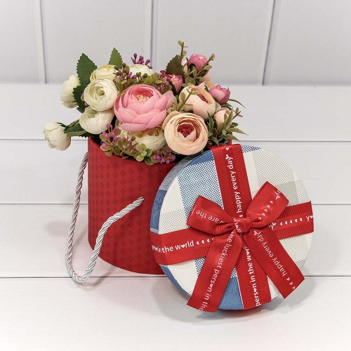 Коробка Круглая 14*11,5 с бантиком и ручками микс