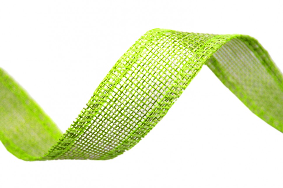 ЛЕНТА ДЕКОРАТИВНАЯ ИЗ ИСКУССТВЕННОГО ЛЬНА С ПРОВОЛОКОЙ 2,5 СМ*25 ЯРД БЛЕДНО-ЗЕЛЕНЫЙ