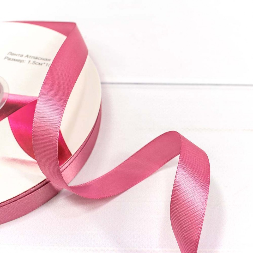 Лента Атласная Полиэстер классА 1,5см*100ярд Пыльно-розовый