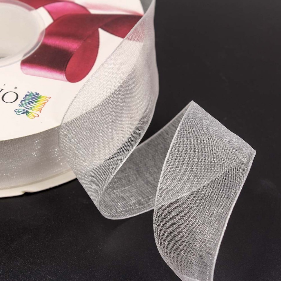 Лента Органза 2,5см*100ярд Жемчужно-белый