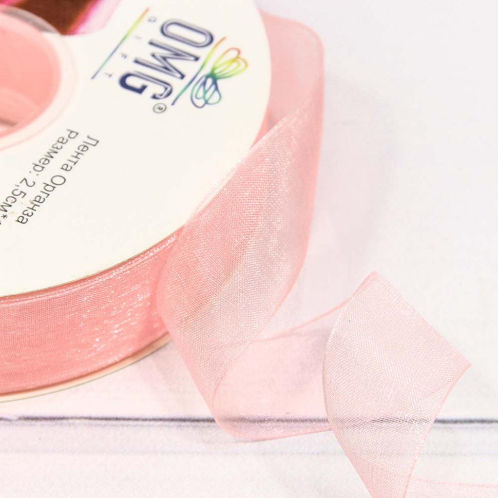 Лента Органза 2,5см*100ярд Нежно-розовый