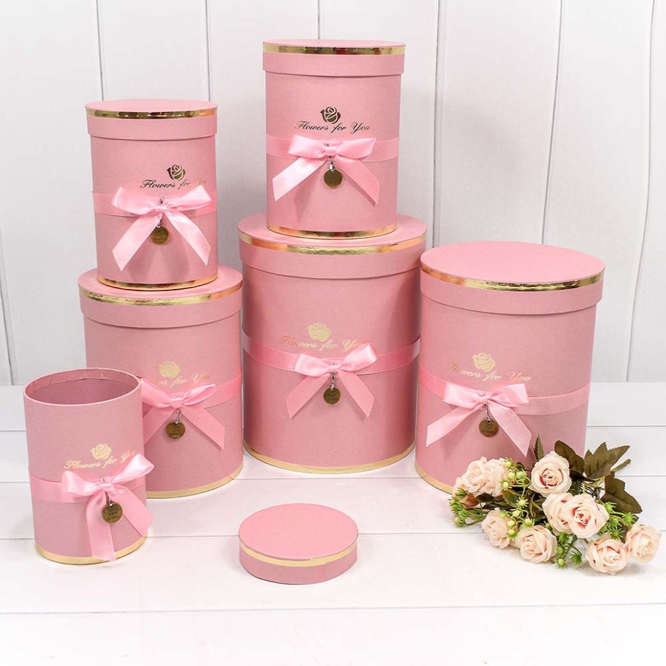 Коробки Цилиндр Набор 1/6 21*25,5 "Flowers for you" Нежно-розовый