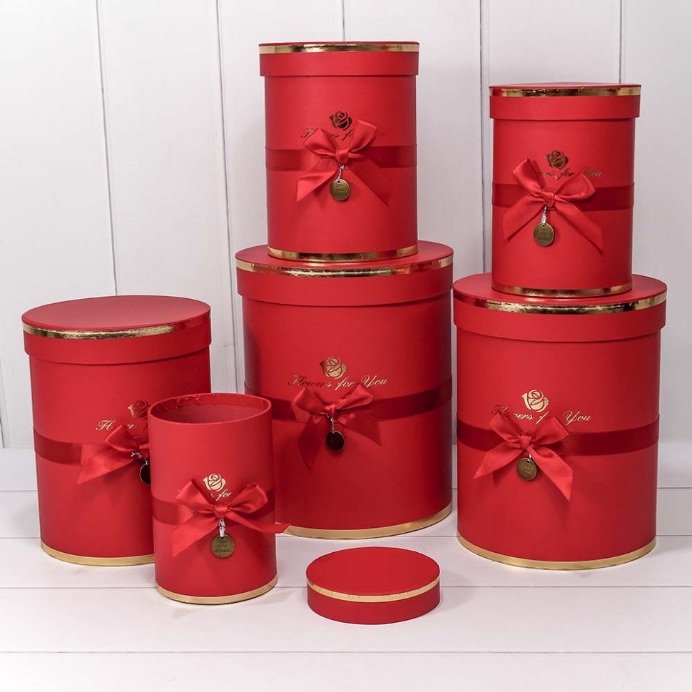 Коробки Цилиндр Набор 1/6 21*25,5 "Flowers for you" Красный