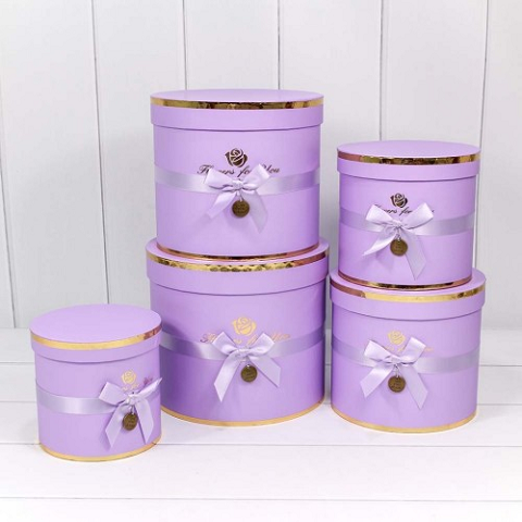 Коробки Цилиндр Набор 1/5 22,5*19,5 "Flowers for you" Сиреневый
