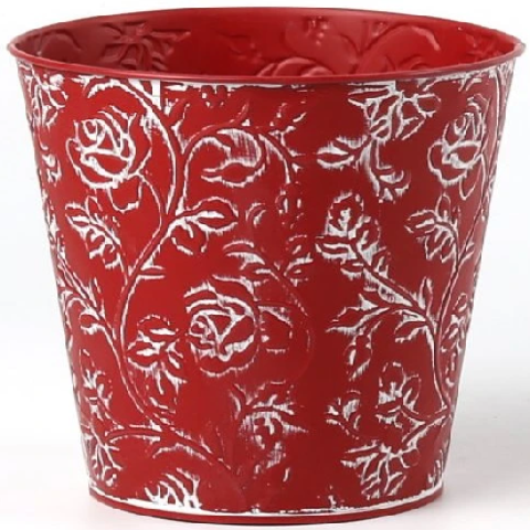 Декоративное кашпо D14XH14,5/B10СМ, красный, металл