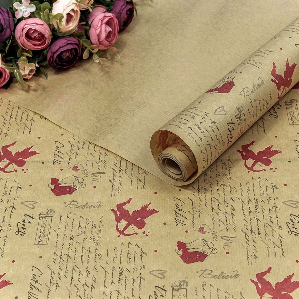 Бумага крафт 0,72*10 м Верже "Купидон"