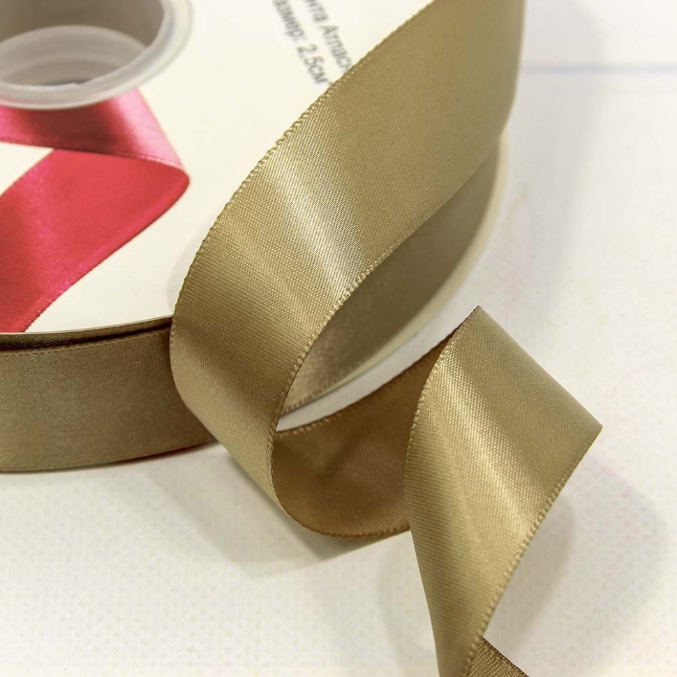 Лента Атласная Полиэстер класс А 2,5см*100ярд Хаки
