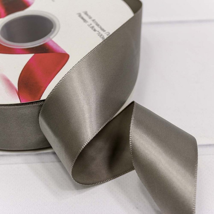 Лента атласная (полиэстер) класс А 3,8 см*100 ярд кварцевый серый