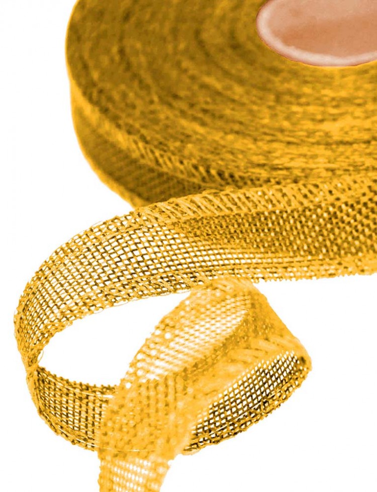 Лента декоративная из искусственного льна с проволокой 2,5 см*25 ярд лимонный