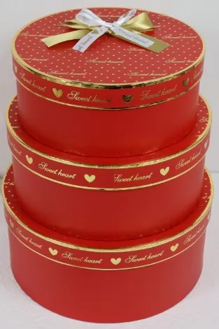 Набор коробок "Шайбы с бантиком", 25,3x11,2H, 23x10H, 21,6x8,3H, 3 шт., красный