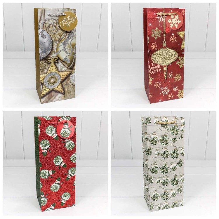 Пакет подарочный с блеском "Новый год" (микс) 14*35*11