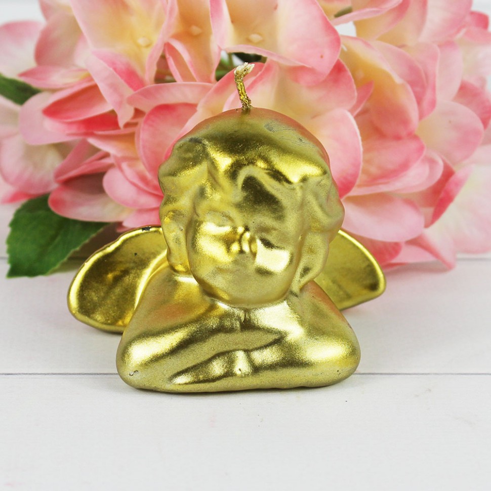 Свеча парафиновая декоративная фигурная "Мечтающий ангелочек", золото