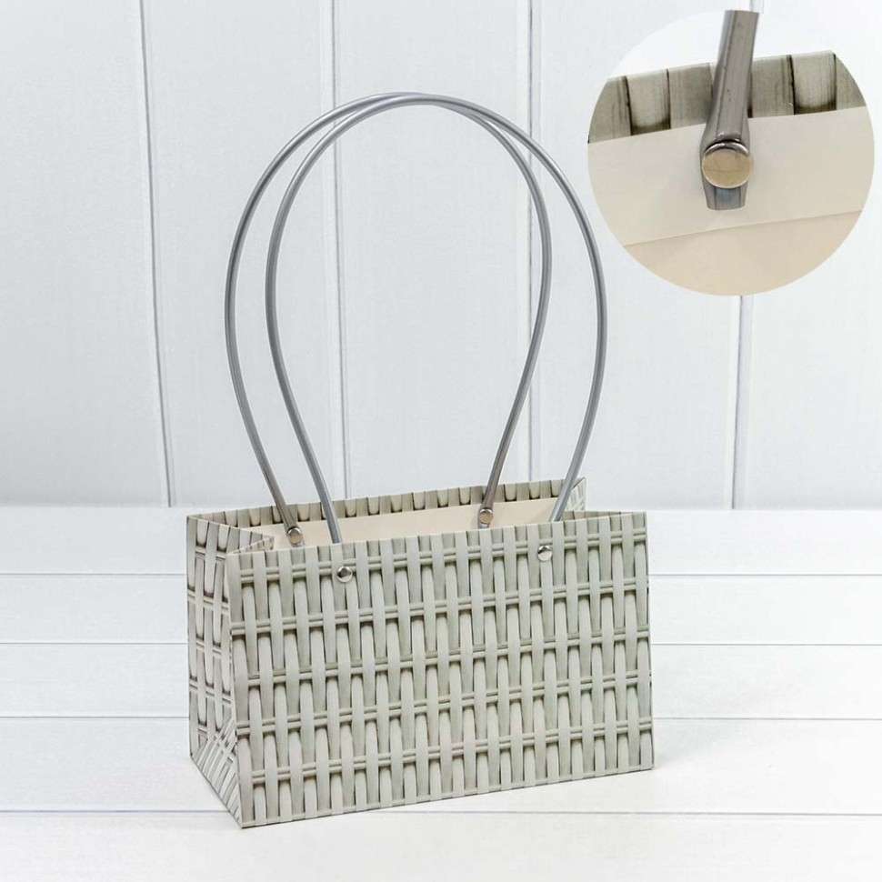 Пакет подарочный "Ваза для цветов" 22*13,5*11 Плетеный серый (5 шт)