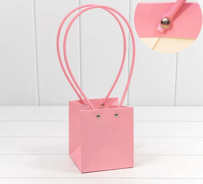 Пакет подарочный "Ваза для цветов" 13*11,5*11,5 Розовый (5 шт)