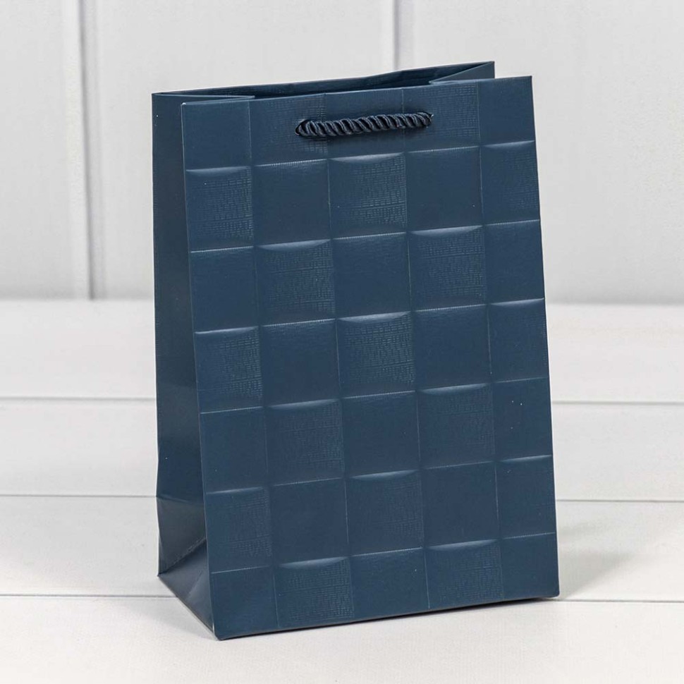 Пакет подарочный "Квадраты" Синий 14*20*8