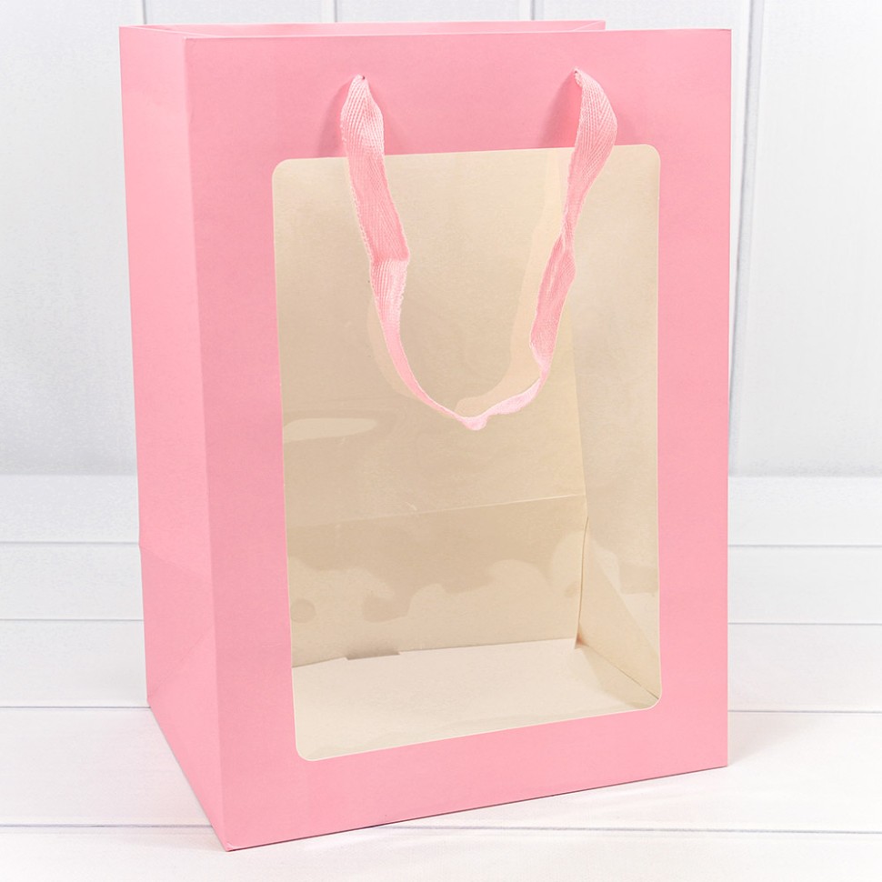 Пакет подарочный с окошком Розовый 25*15*35,5