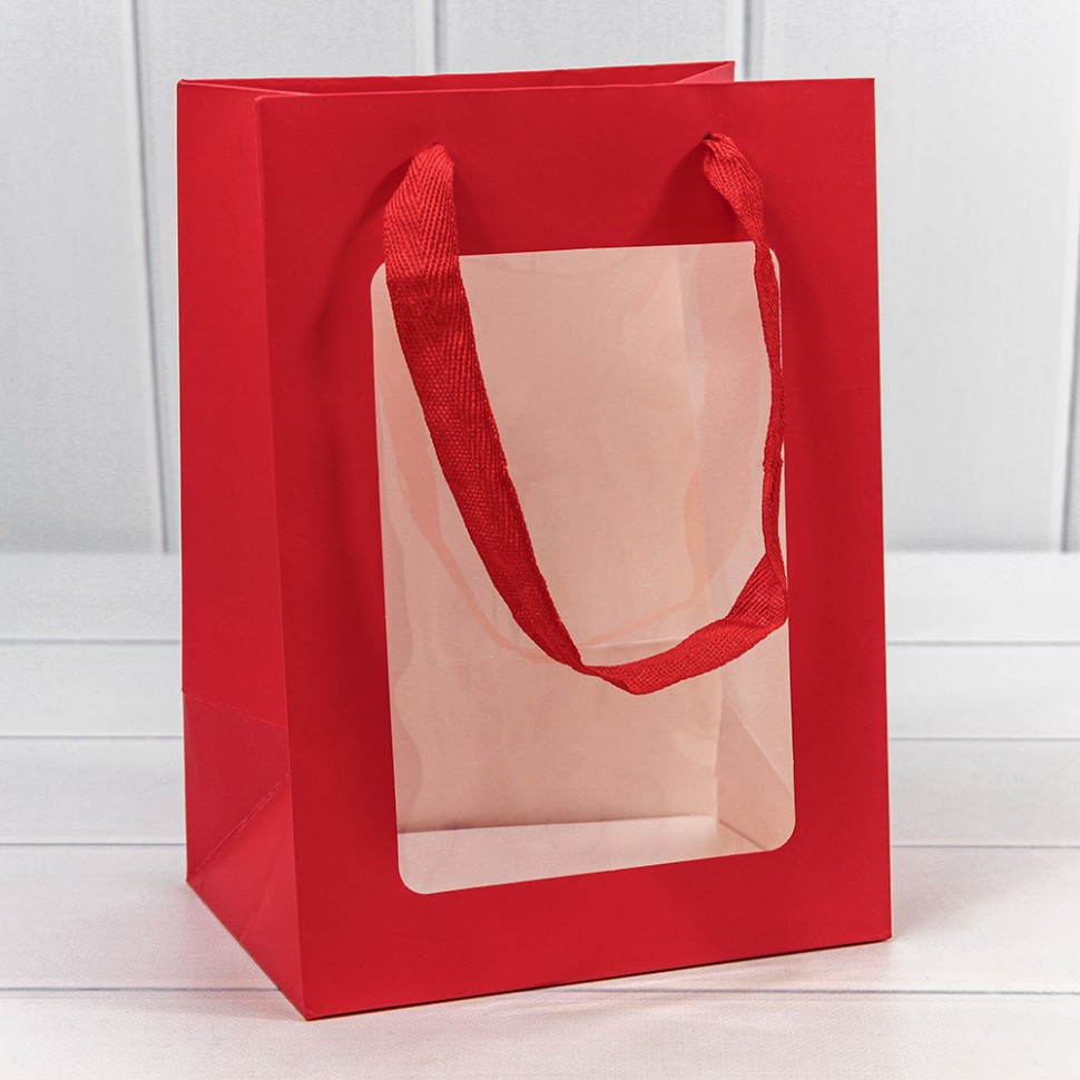 Пакет подарочный с окошком Красный 18*25*13