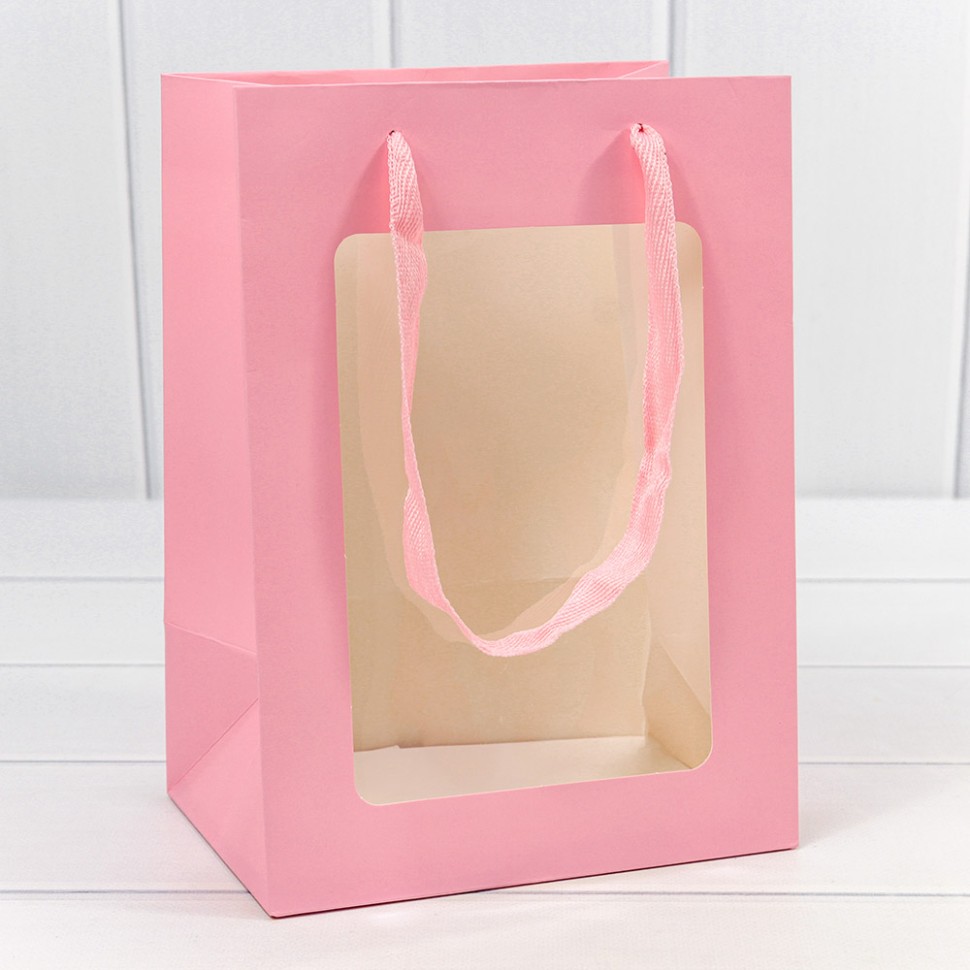 Пакет подарочный с окошком Розовый 18*25*13