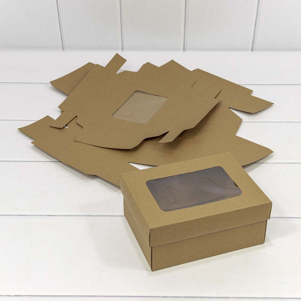 Коробка Прямоугольная 16*12*7 сборная с окошком Крафт