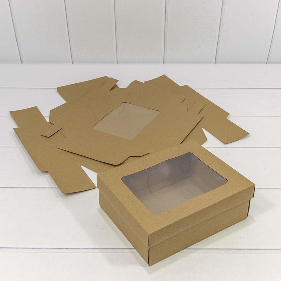 Коробка Прямоугольная 20*16*7 сборная с окошком Крафт