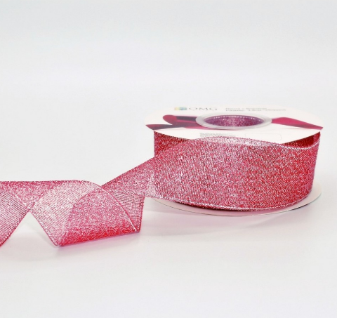 ЛЕНТА ПАРЧА С БЛЕСКОМ 3,8 СМ*25 ЯРД МАЛИНОВЫЙ