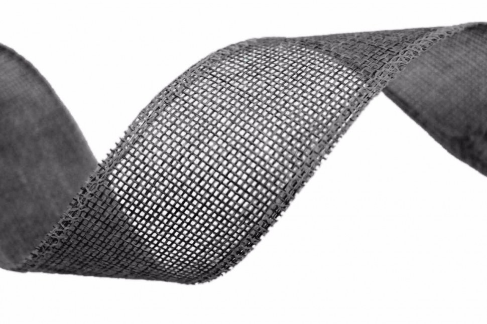 ЛЕНТА ДЕКОРАТИВНАЯ ИЗ ИСКУССТВЕННОГО ЛЬНА С ПРОВОЛОКОЙ 2,5 СМ*25 ЯРД СЕРЫЙ