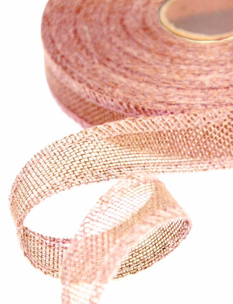 ЛЕНТА ДЕКОРАТИВНАЯ ИЗ ИСКУССТВЕННОГО ЛЬНА С ПРОВОЛОКОЙ 2,5 СМ*25 ЯРД БЛЕДНО-ПЕРСИКОВЫЙ