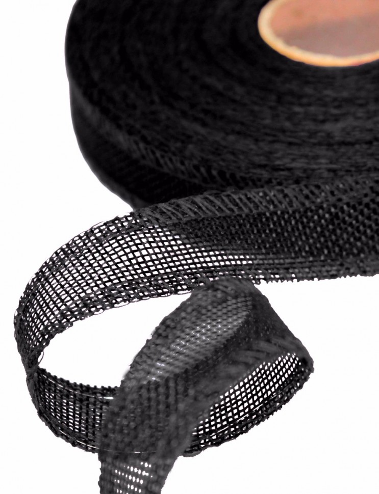 ЛЕНТА ДЕКОРАТИВНАЯ ИЗ ИСКУССТВЕННОГО ЛЬНА С ПРОВОЛОКОЙ 2,5 СМ*25 ЯРД ЧЕРНЫЙ