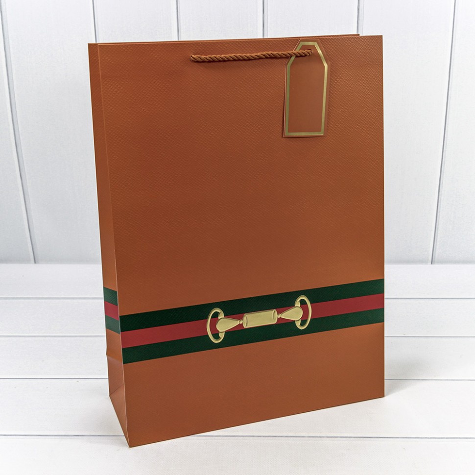 Пакет подарочный с тиснением "Текстура" Оранжево-коричневый 31*42*12