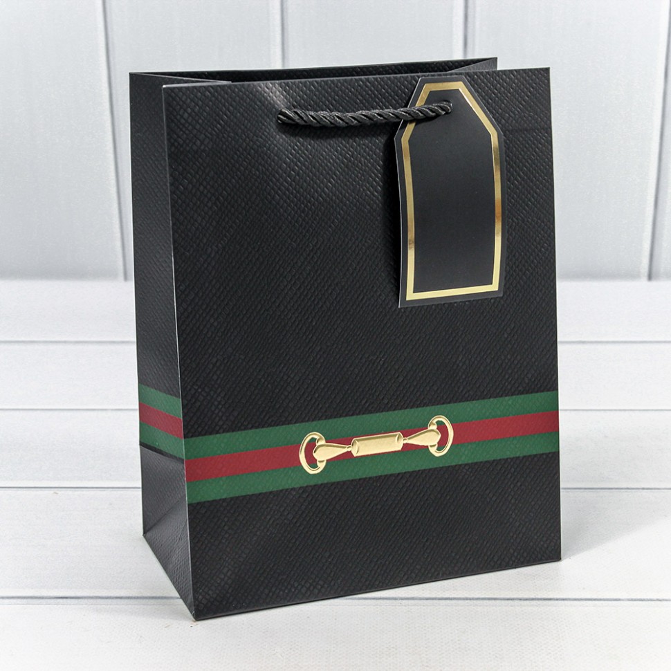 Пакет подарочный с тиснением "Текстура" Чёрный 18*23*10