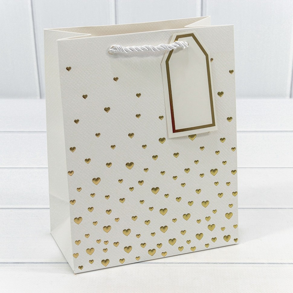 Пакет подарочный с тиснением "Сердечки" Белый 18*23*10