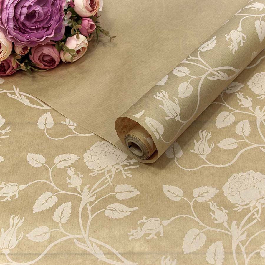 БУМАГА КРАФТ 0,72*10М ВЕРЖЕ 40Г "ВЬЮЩИЕСЯ РОЗЫ" БЕЛЫЙ