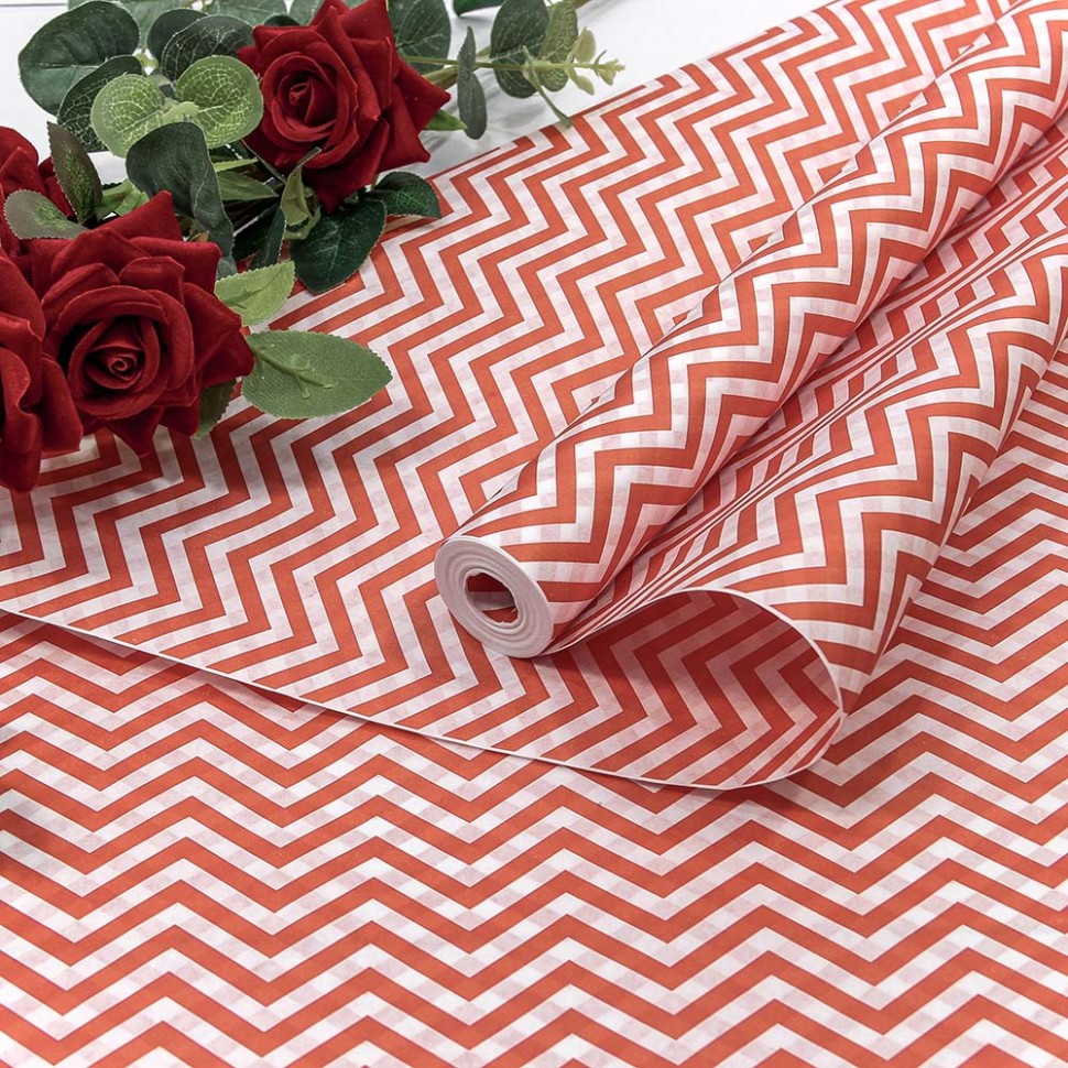 БУМАГА КРАФТ 0,5*10 М БЕЛЁНАЯ ДВУХСТОРОННЯЯ "ЗИГЗАГ" КРАСНЫЙ