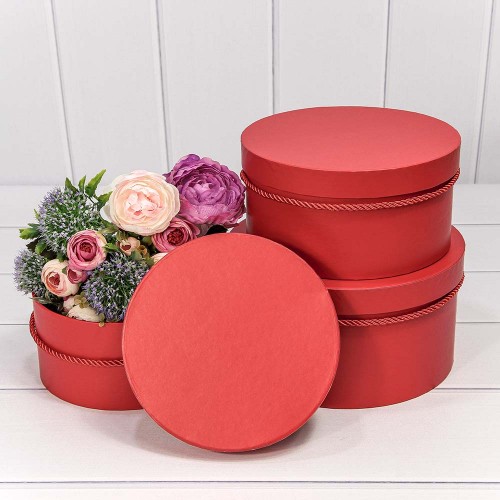 Коробки круглые набор 3 шт  22*11,8 см с ручками красный