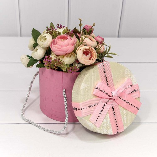 Коробка Круглая 14*11,5 с бантиком и ручками микс