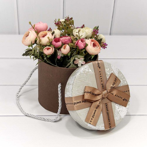 Коробка Круглая 14*11,5 с бантиком и ручками микс