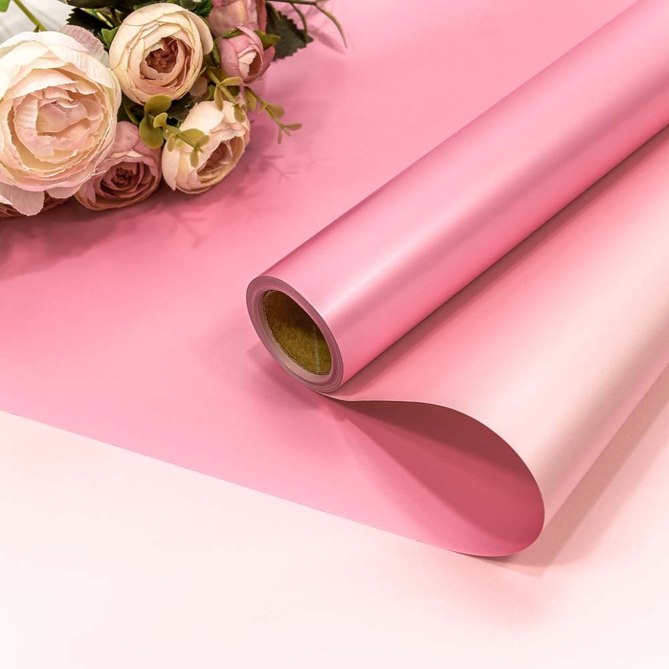 Плёнка 0,58*10м матовая двухсторонняя с жемчужным отливом ярко-розовый/пудровый