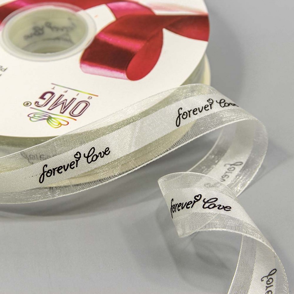 ЛЕНТА ОРГАНЗА "FOREVER LOVE" 2,5СМ*100 ЯРД ШАМПАНЬ