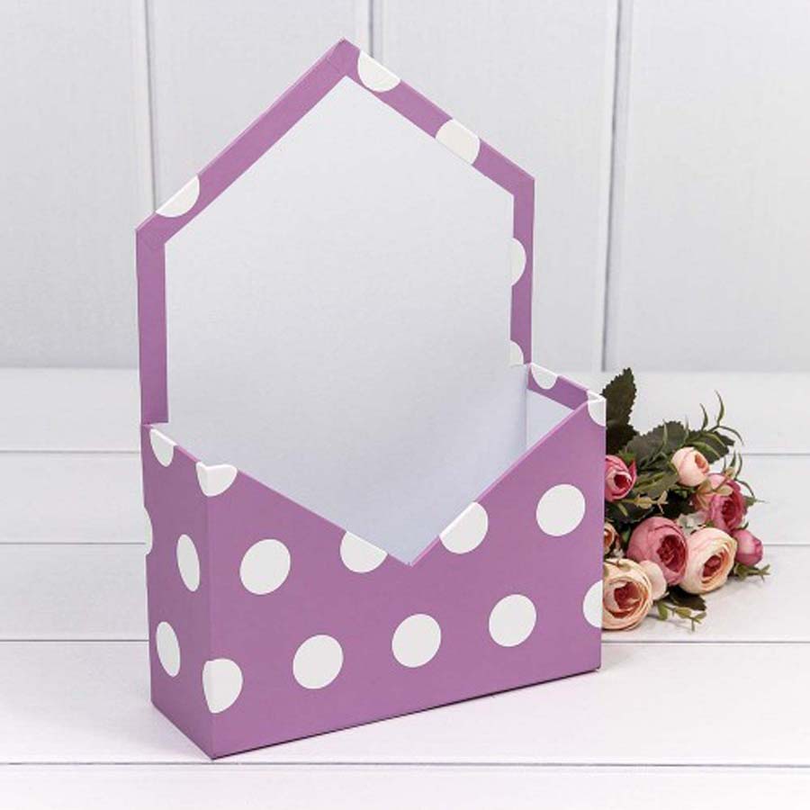 КОРОБКА "КОНВЕРТ" 20*30*7 СМ "ГОРОХ" СИРЕНЕВЫЙ