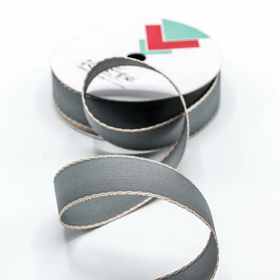Лента декоративная с каймой (полиэстер) 2,8 см*25 ярдов серый