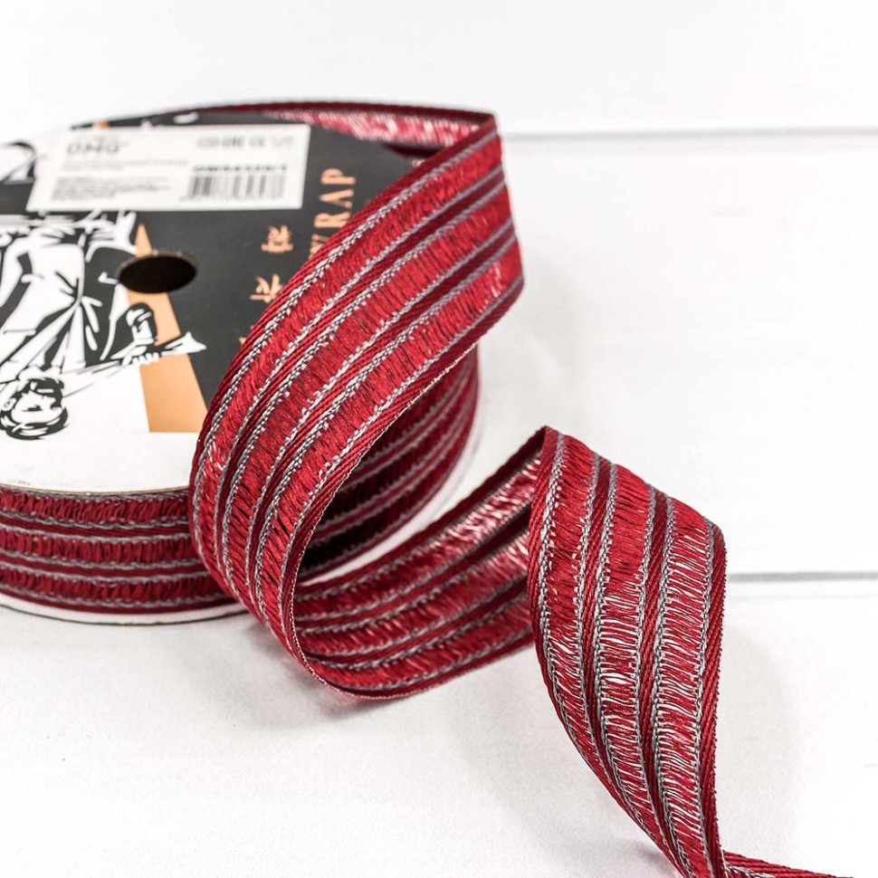 Лента декоративная с бахромой (полиэстер) 2,6 см*20 ярд бордовый