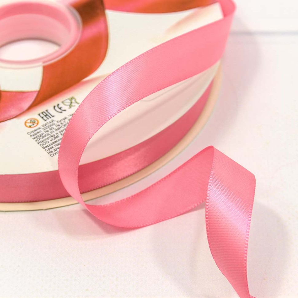 Лента Атласная Полиэстер класс А 1,5см*100ярд Насыщенно розовый