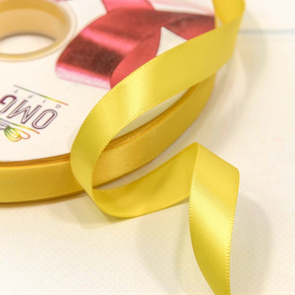 Лента Атласная Полиэстер класс А 1,5см*100ярд  шафраново-жёлтый