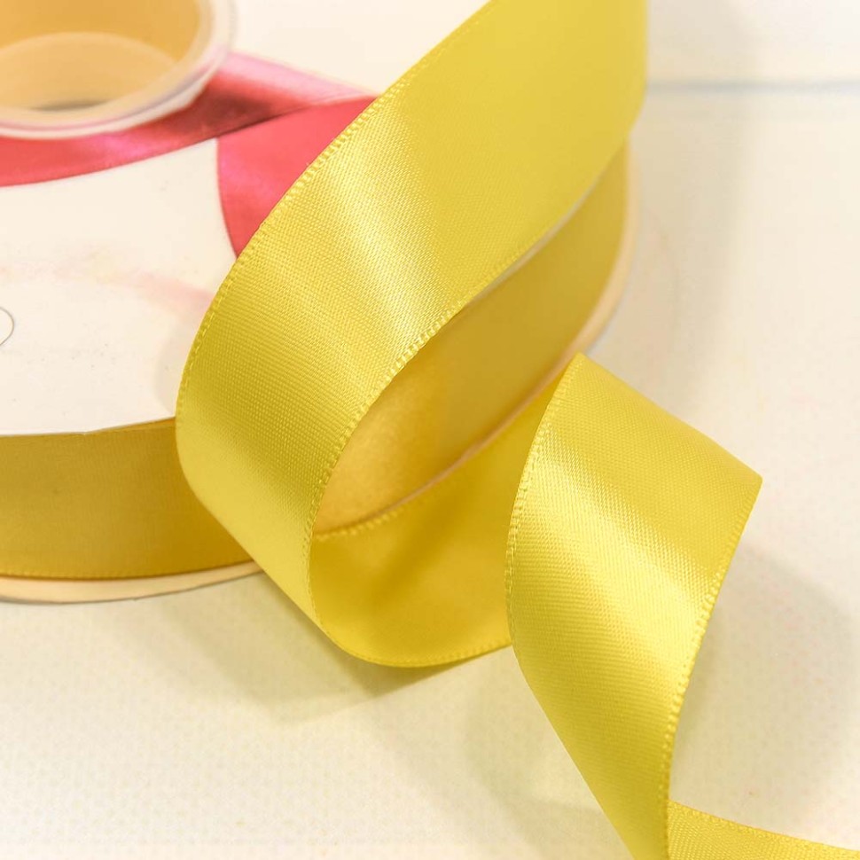 Лента Атласная Полиэстер класс А 2,5см*100ярд Шафраново-жёлтый