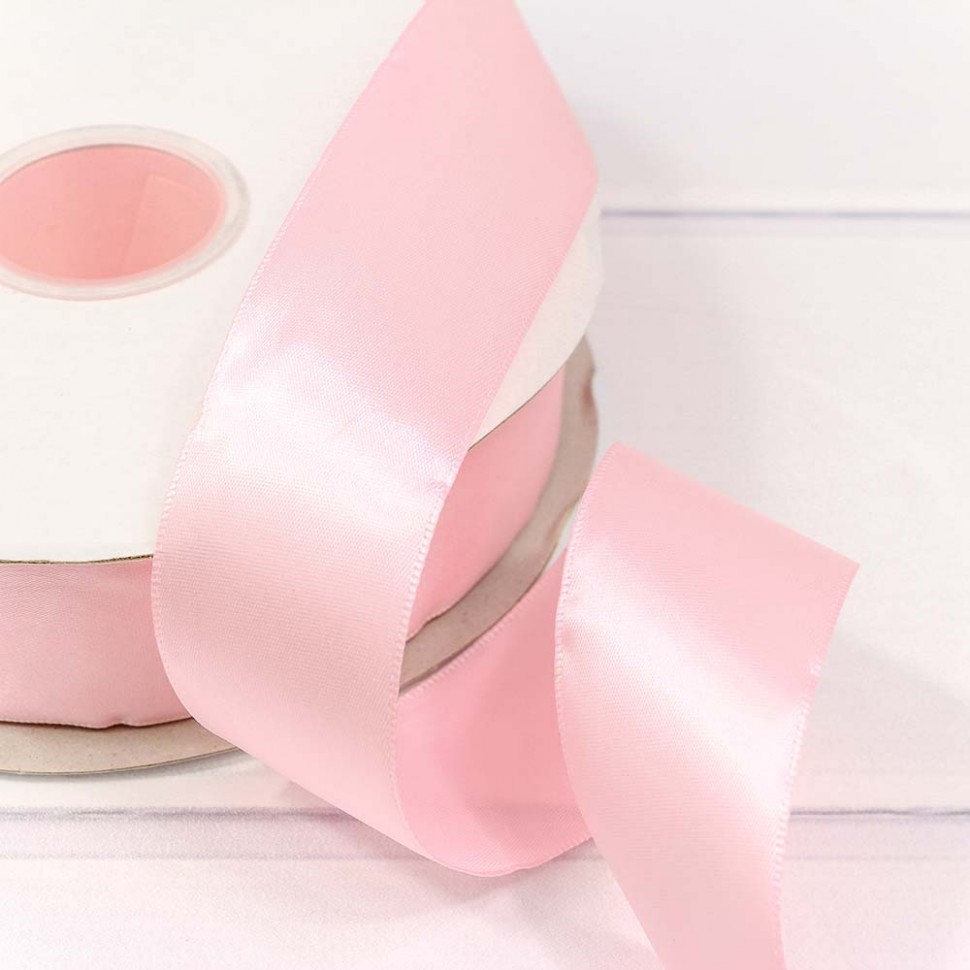 Лента атласная полиэстер класс А 3,8см*100ярд бледно-розовый